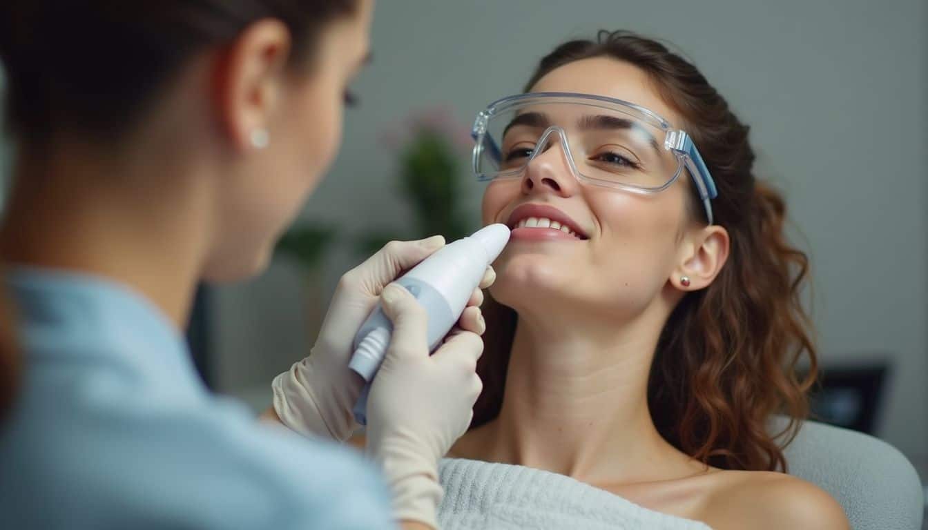 Cosmetic dentist examining woman's teeth with dental mirror, patient smiling during dental checkup, dental health, teeth whitening, dental hygiene, professional dental care, Tidbits of Experience.