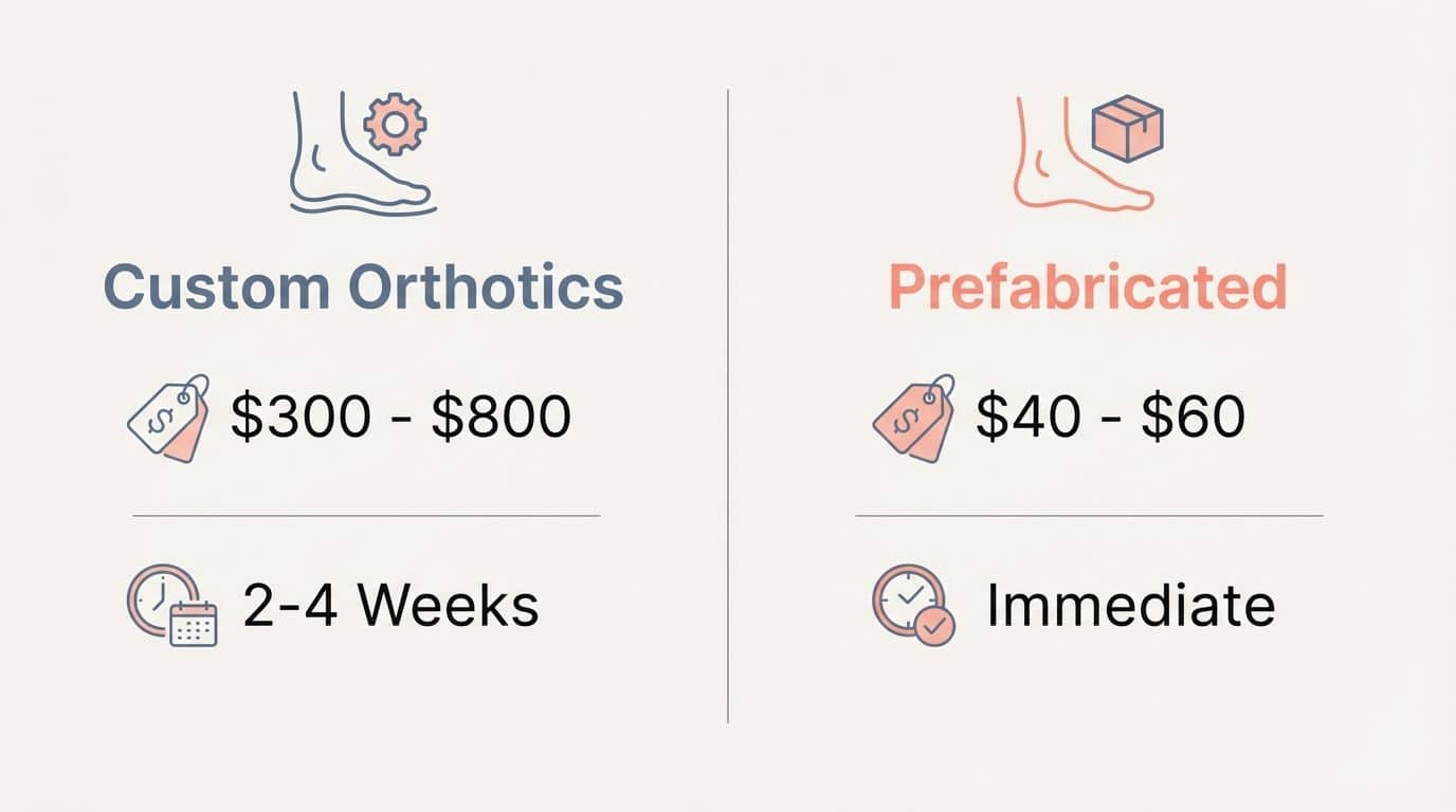 Affordable custom orthotics for foot pain and comfort, with a 2-4 week turnaround time. Perfect for improving foot support and mobility.