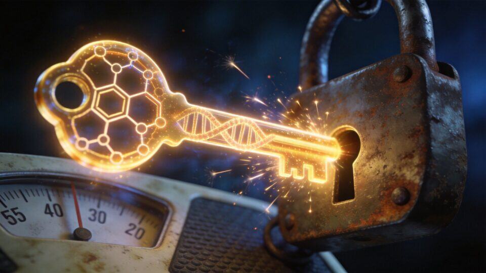 Best Semaglutide Telehealth Programs for Menopause (2026) 3 Illustration of a glowing key unlocking a rusty padlock, symbolizing access to Semaglutide telehealth programs for menopause management.