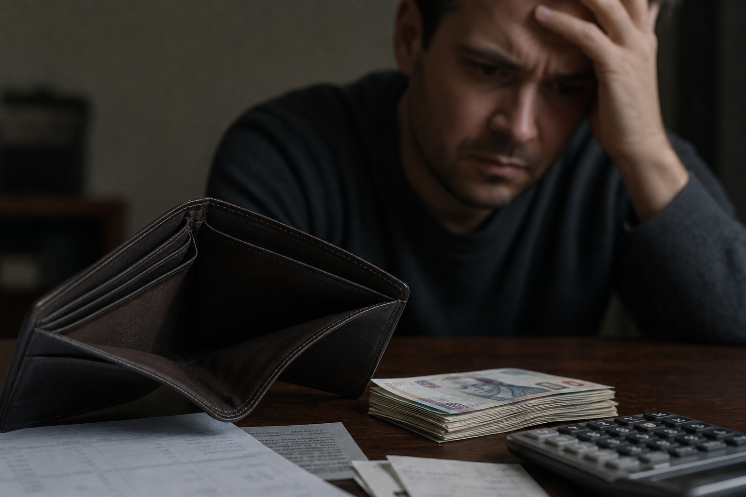 Buying a Home With Cash: The $224,000 Interest Savings and 3 Hidden Risks 8 Empty wallet and bills illustrating risk of becoming house-poor after cash purchase