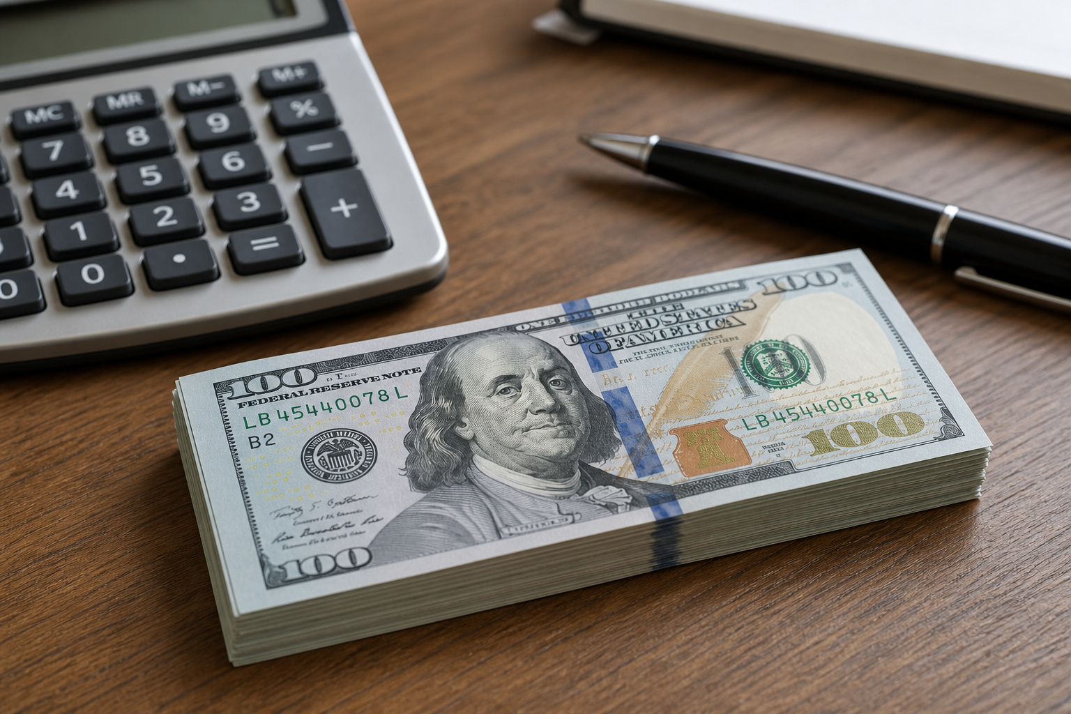 Buying a Home With Cash: The $224,000 Interest Savings and 3 Hidden Risks 10 Stack of cash and calculator illustrating interest savings from cash home purchase