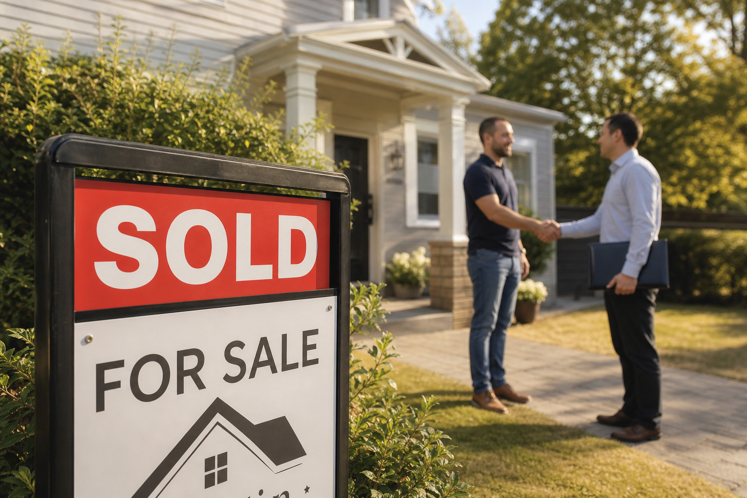 Buying a Home With Cash: The $224,000 Interest Savings and 3 Hidden Risks 3 Sold sign and handshake illustrating seller preference for cash offers