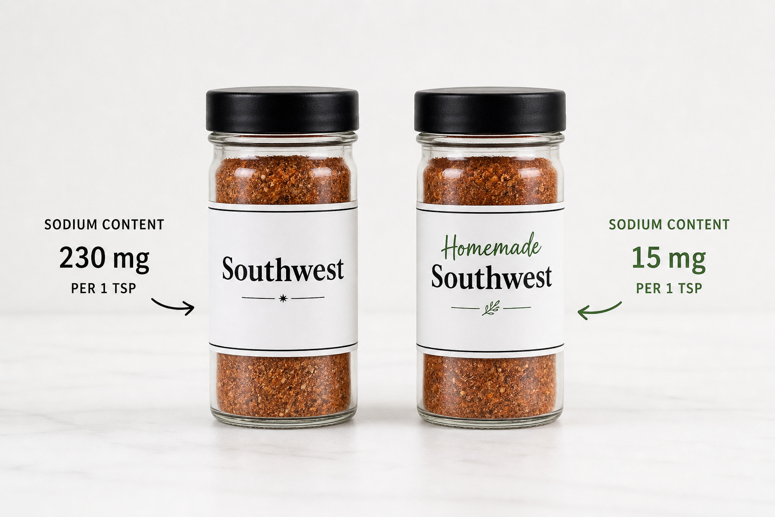 Comparison of store-bought Southwest Spice and homemade version for sodium control.