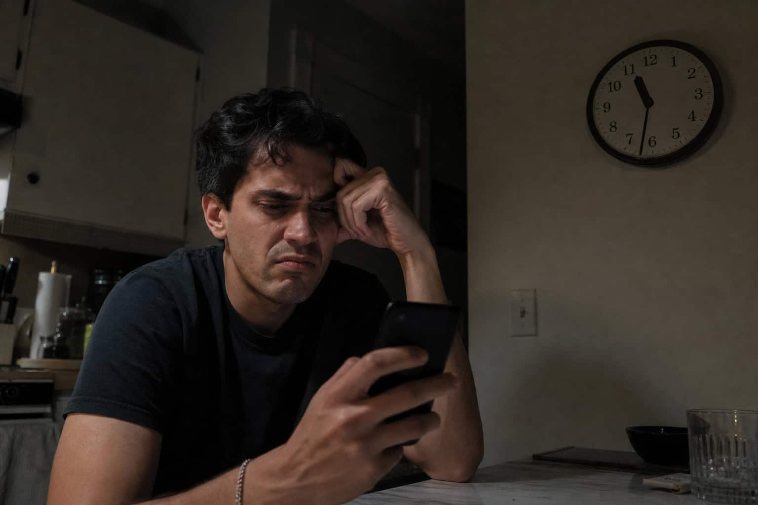 How RetouchMe Works: A Step-by-Step Walkthrough With Real User Experiences 5 Frustrated person checking phone late at night while waiting for photo retouch delivery