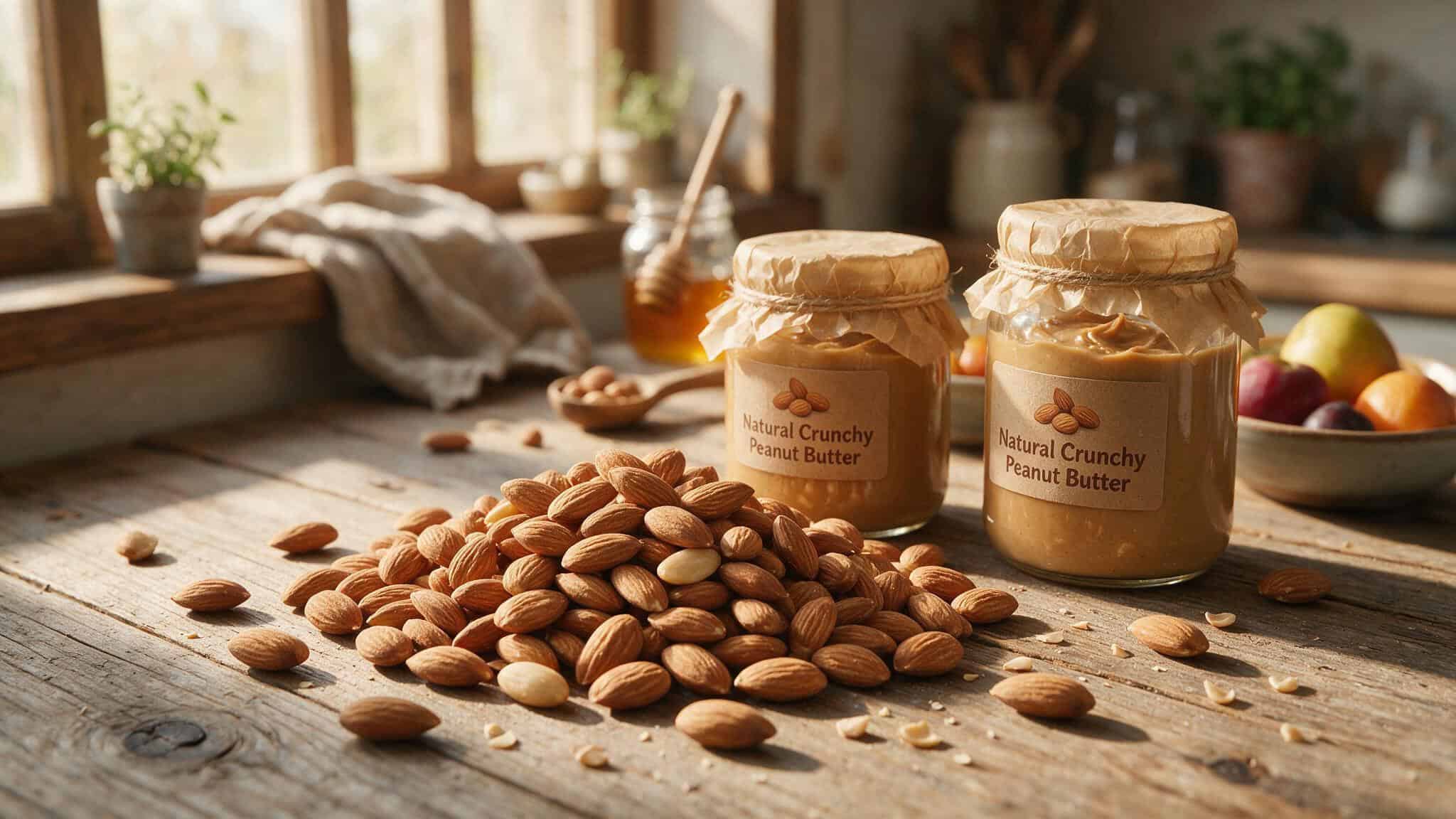 Almonds and peanut butter, primary protein sources in IQ Bars and common allergens.