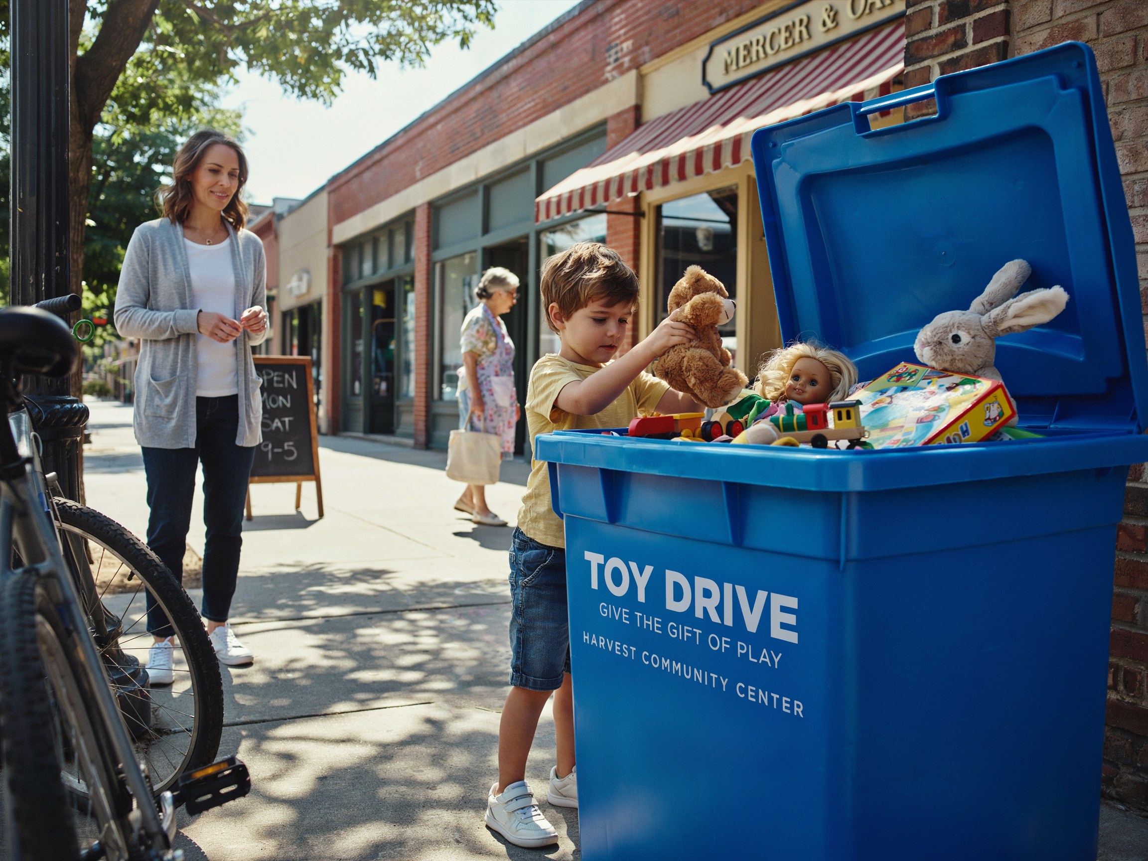 What Is the Value of Family in Sociology? A Data-Driven Look at How Families Transmit Values 6 Child donating toys to a charity bin with parent nearby, showing value transmission through action.