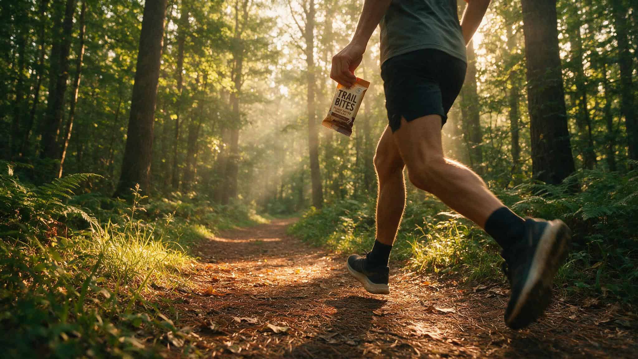 Healthiest Protein Bar Brands of 2026: Dietitian-Ranked with Clean Scores 5 Trail runner holding a protein bar during a morning run for endurance fuel.