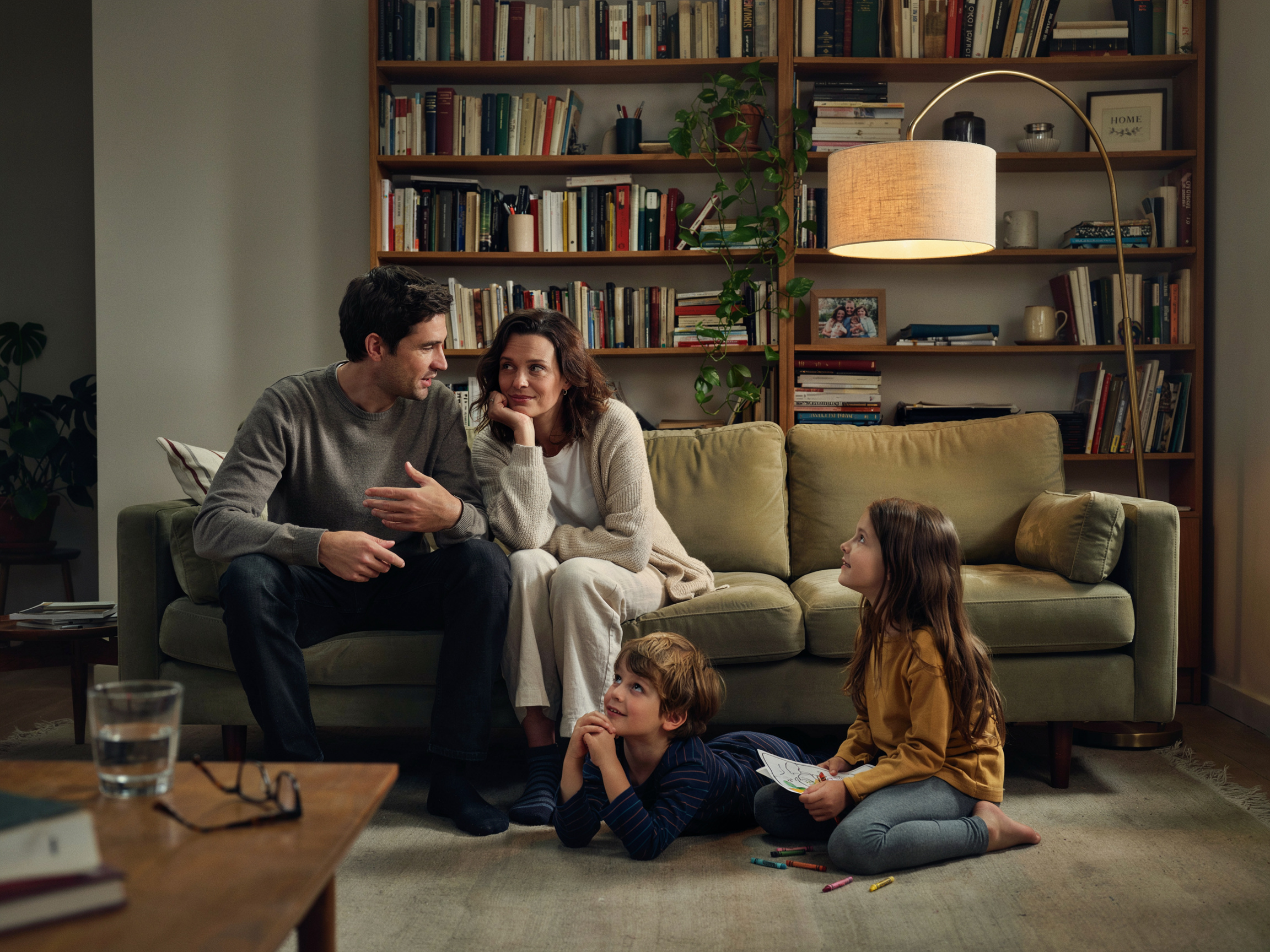 What Is the Value of Family in Sociology? A Data-Driven Look at How Families Transmit Values 8 Family having a calm conversation in living room, illustrating reduced conflict for better value transmission.