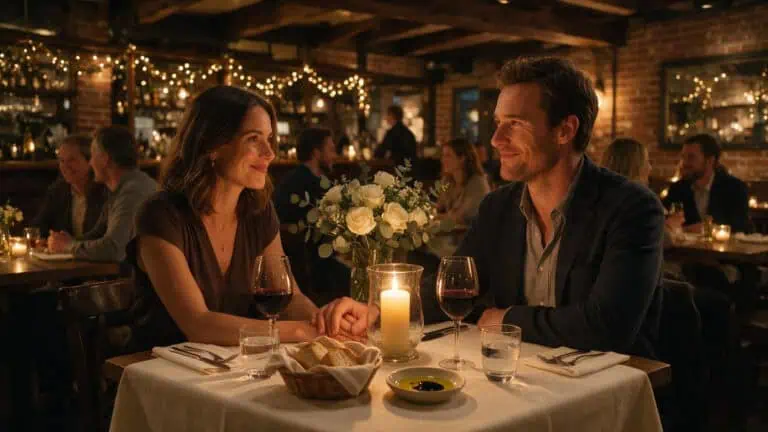 Couple sharing an intimate dinner, representing trust and consent in hotwifing relationships.