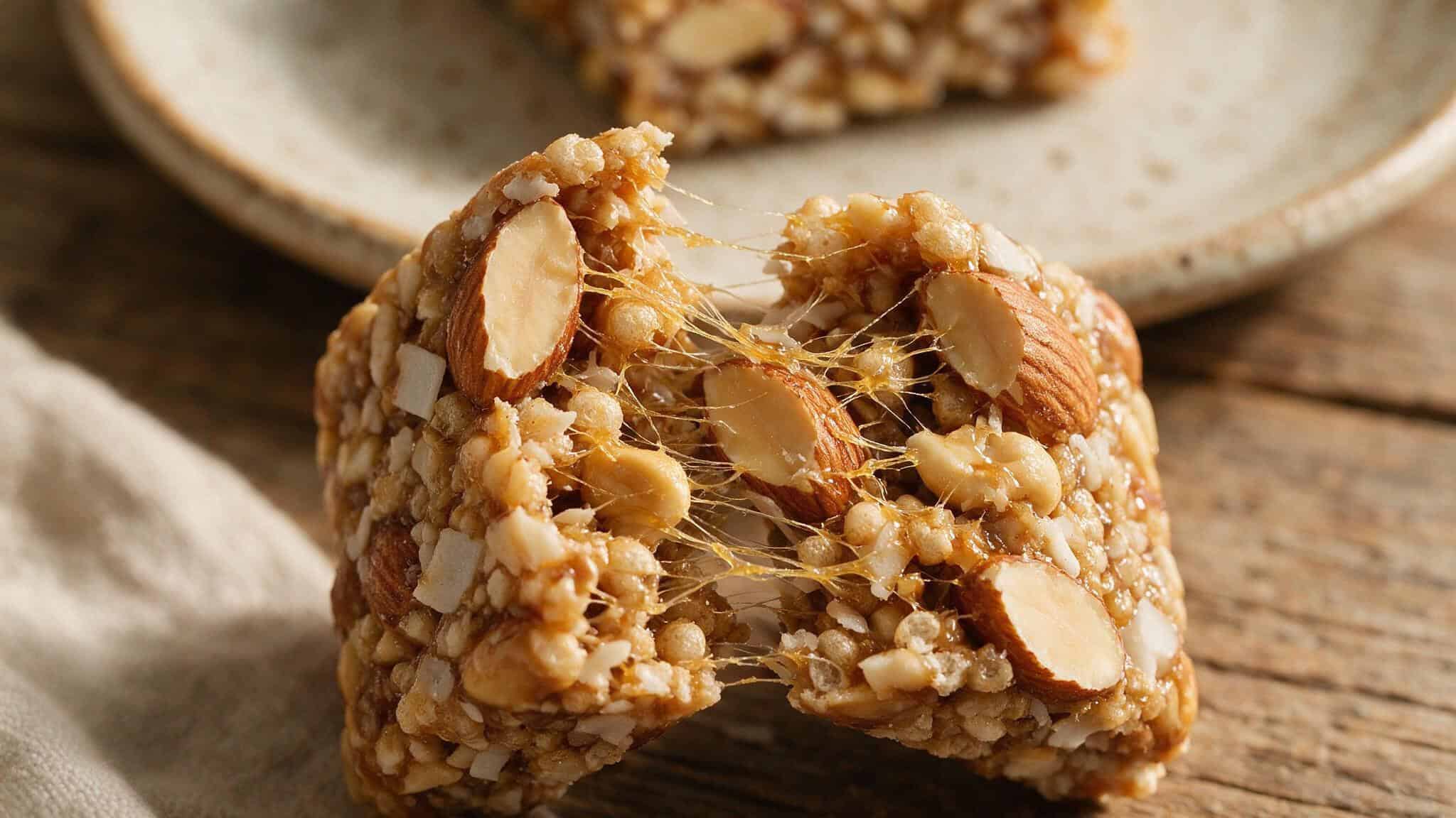 Are IQ Bars Safe to Eat Every Day? A Dietitian's 75/100 Score and the Truth About Brain Nutrients 3 Cross-section of an IQ Bar showing almond pieces and dense fiber texture, highlighting ingredient quality.