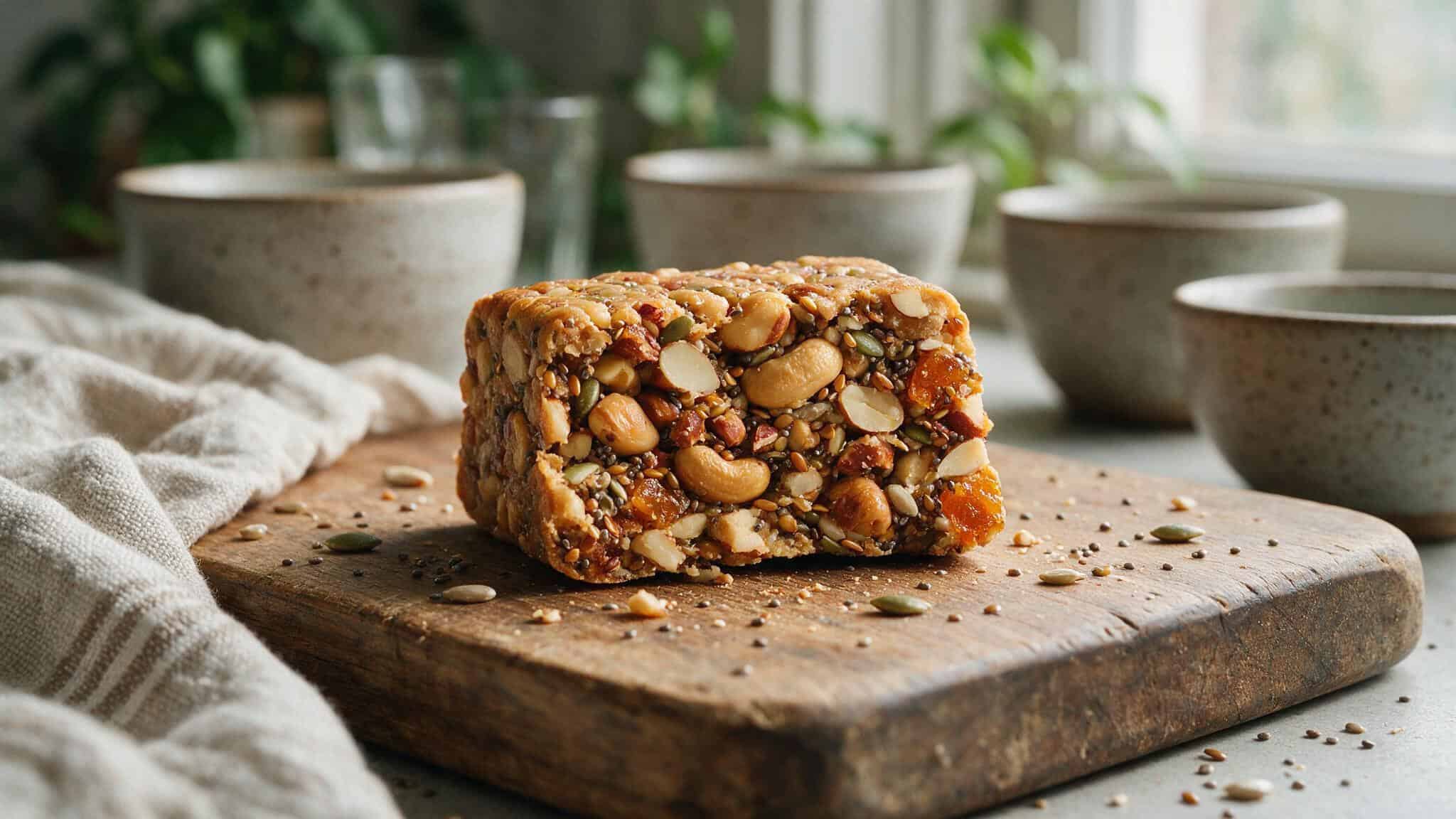 IQ Bars Review: Why the Brain-Boosting Claims Don't Match the Ingredients 2 Cross-section of an IQ Bar revealing nuts and dense texture for nutritional breakdown.