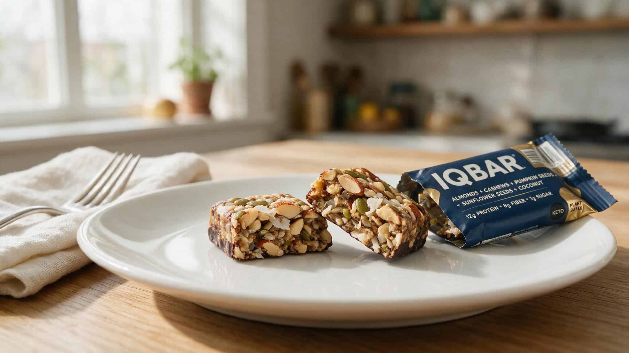 Are IQ Bars Bobby Approved? A Point-by-Point Evaluation 7 IQBAR broken in half showing nuts and seeds interior, illustrating the bar's texture and whole-food visible ingredients.