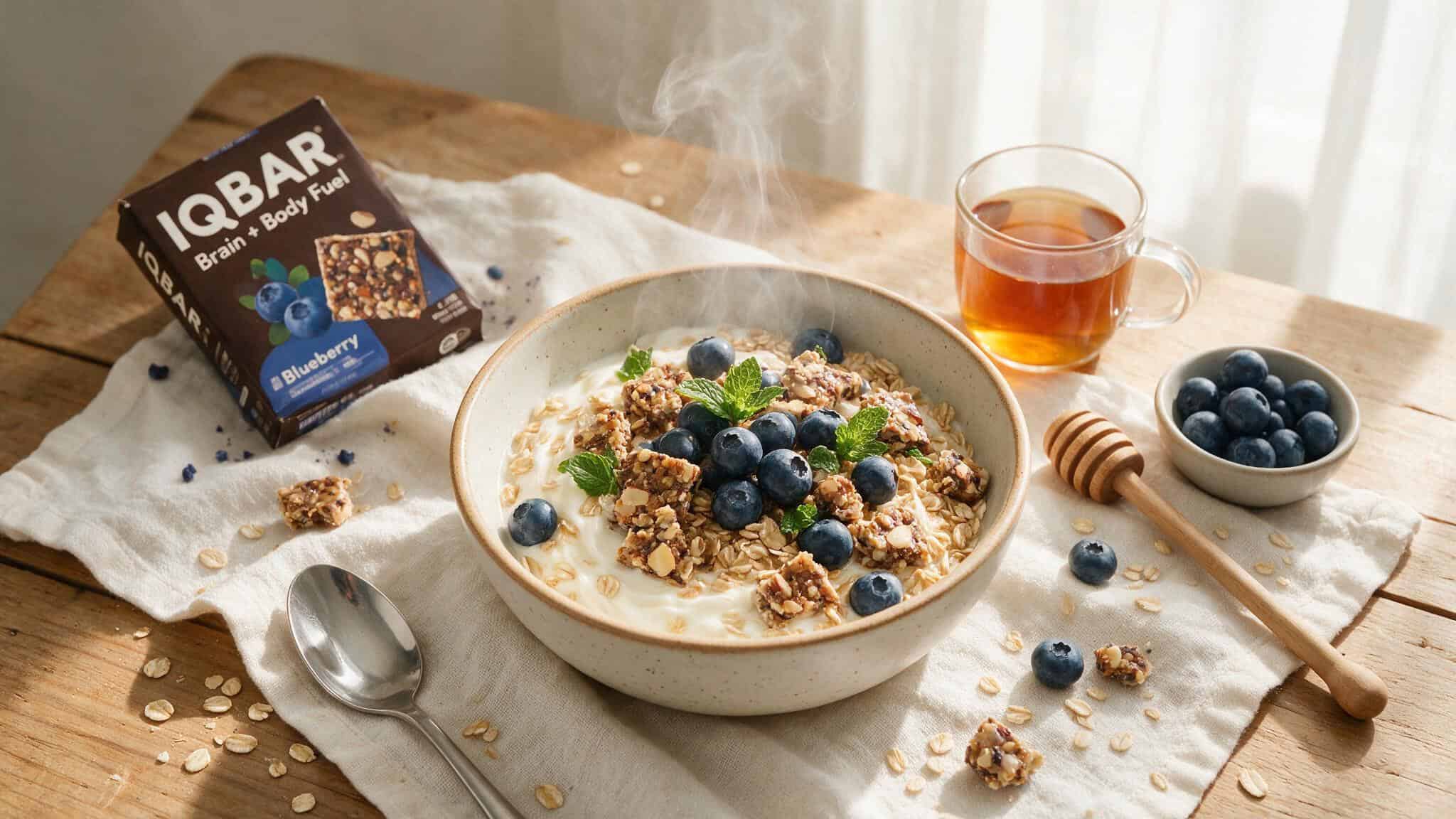 IQ Bars Review for Weight Loss: Low Sugar, High Fiber, 75/100 Dietitian Score 5 IQBAR crumbled over yogurt and oatmeal, a practical weight-loss strategy for adding fiber to breakfast.