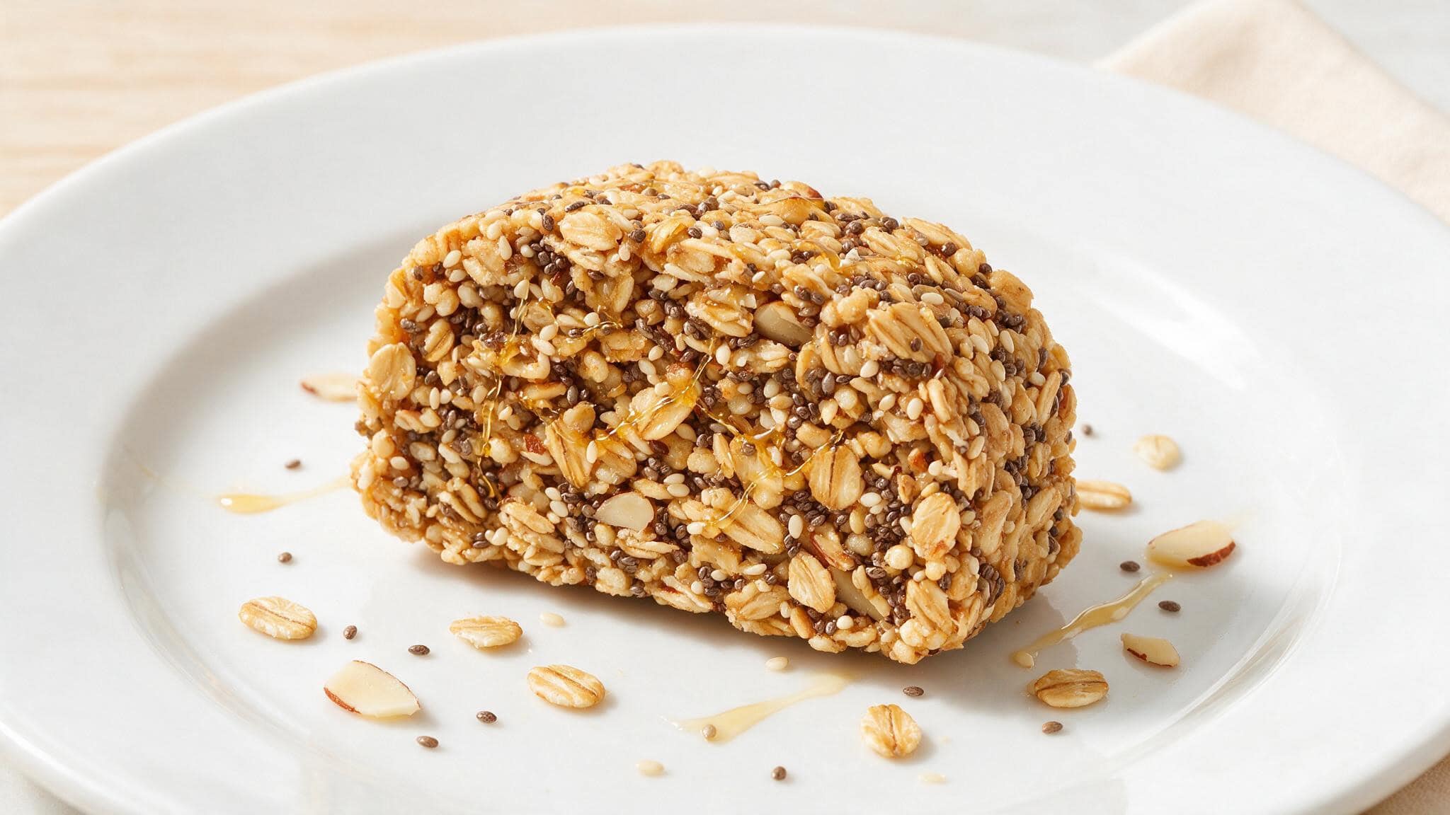 IQ Bar vs RX Bar: Ingredients, Taste, and Nutrition Compared 6 Cross-section of an IQBar showing light crunchy texture with seeds and oats visible.