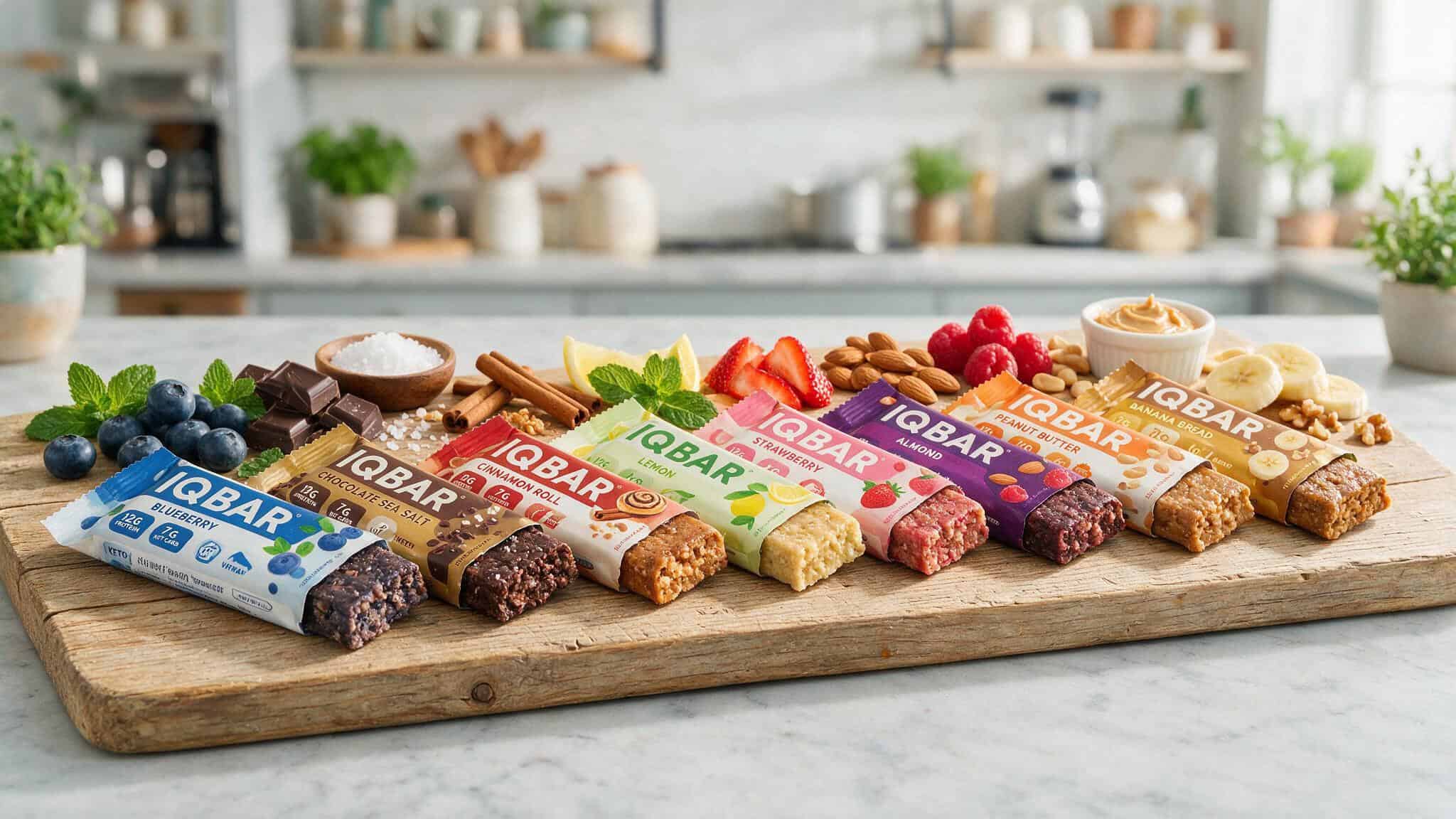 IQ Bars Review Reddit: Unfiltered Opinions on Taste, Texture, and Cognitive Benefits 4 Row of eight IQBAR flavors including chocolate sea salt and lemon blueberry on a wooden board.
