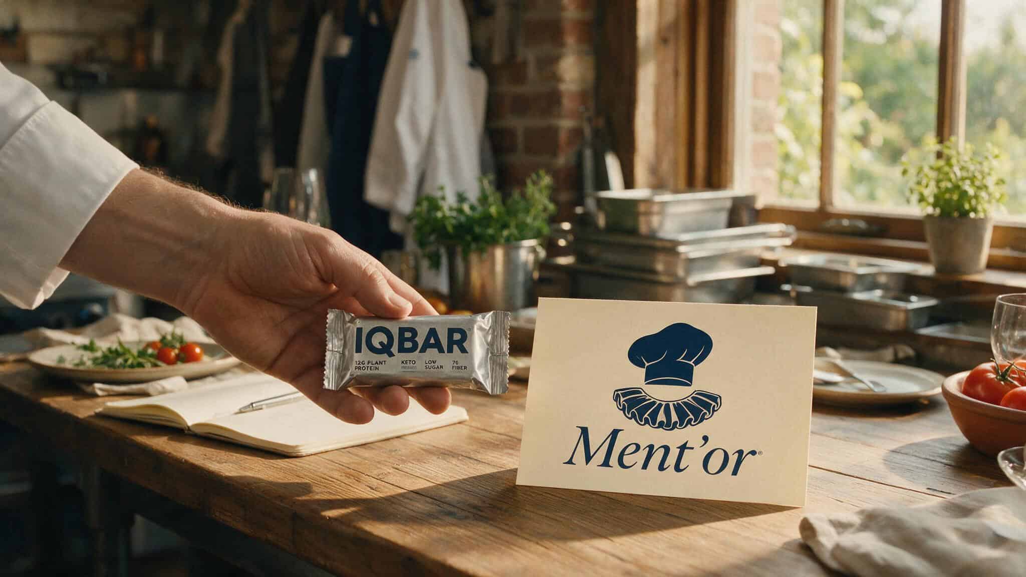 IQBAR next to Ment'or logo, representing the brand's donation to chef-training non-profit.