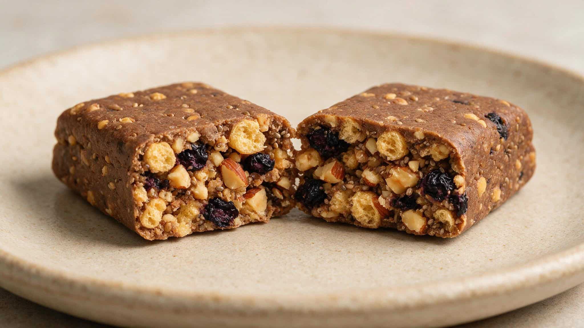 IQ Bars Review Reddit: Unfiltered Opinions on Taste, Texture, and Cognitive Benefits 2 Close-up of IQBAR texture with visible pea protein crisps and nut pieces.