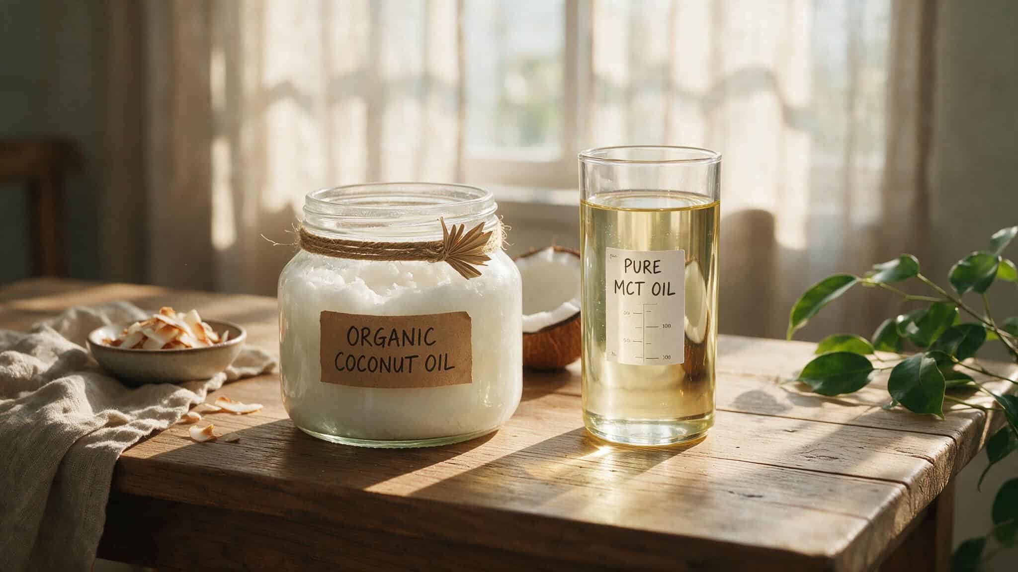 Glass of MCT oil from coconut oil, ingredient linked to loose stools in IQ Bars.