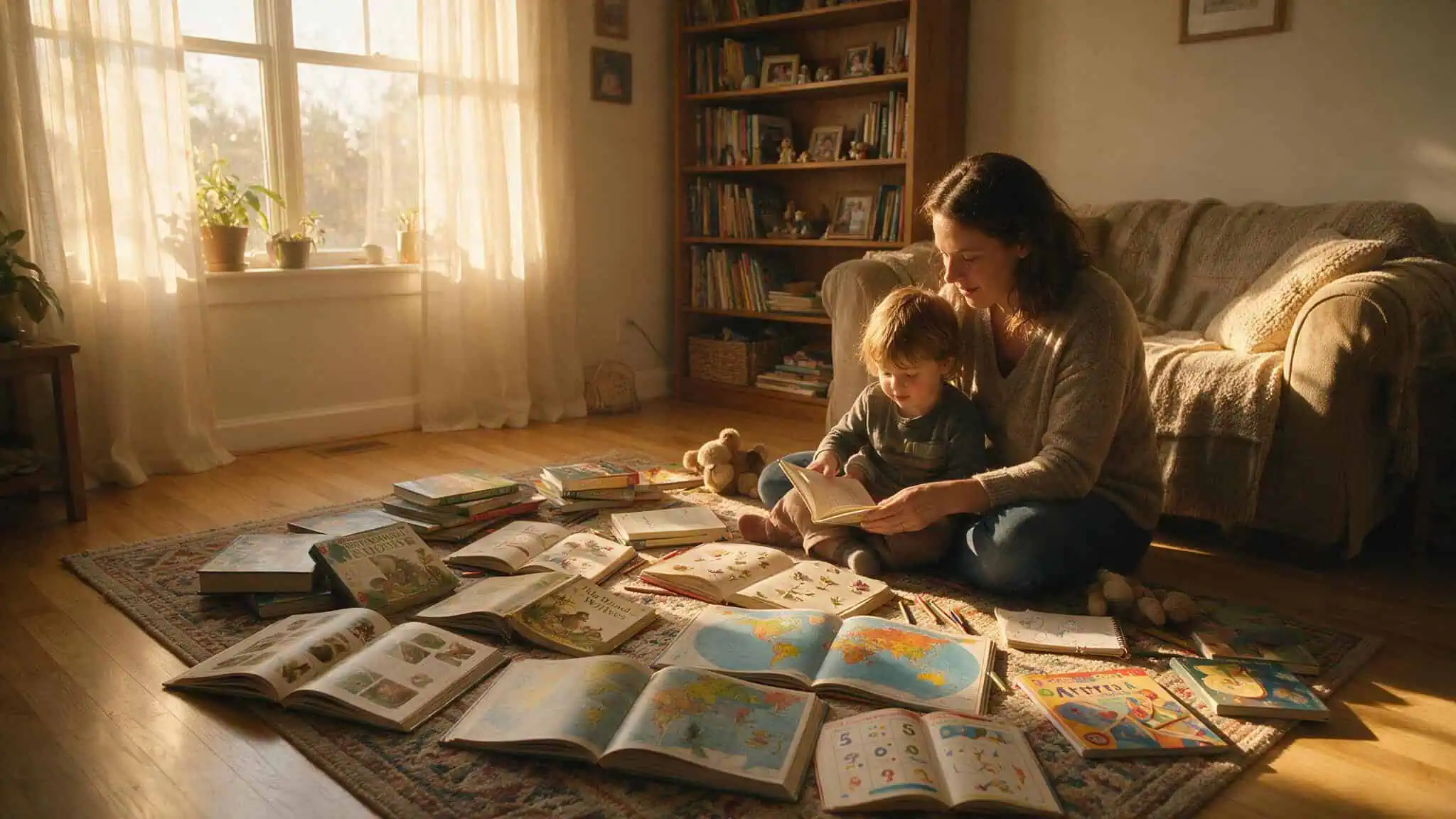 Vegsource Homeschool: A Potpourri Approach to Plant-Based Learning 3 Parent and child with diverse open books showing how mixing methods creates depth not gaps.
