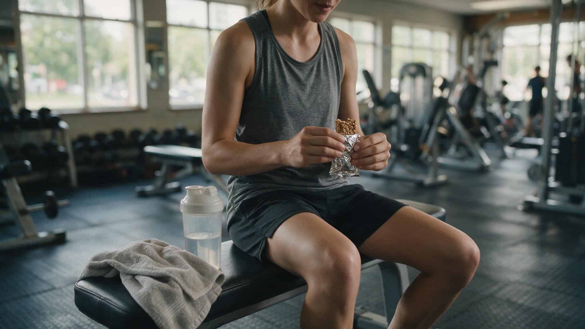 Healthiest Protein Bar Brands of 2026: Dietitian-Ranked with Clean Scores 4 Person in gym clothes unwrapping a protein bar after a workout for recovery.