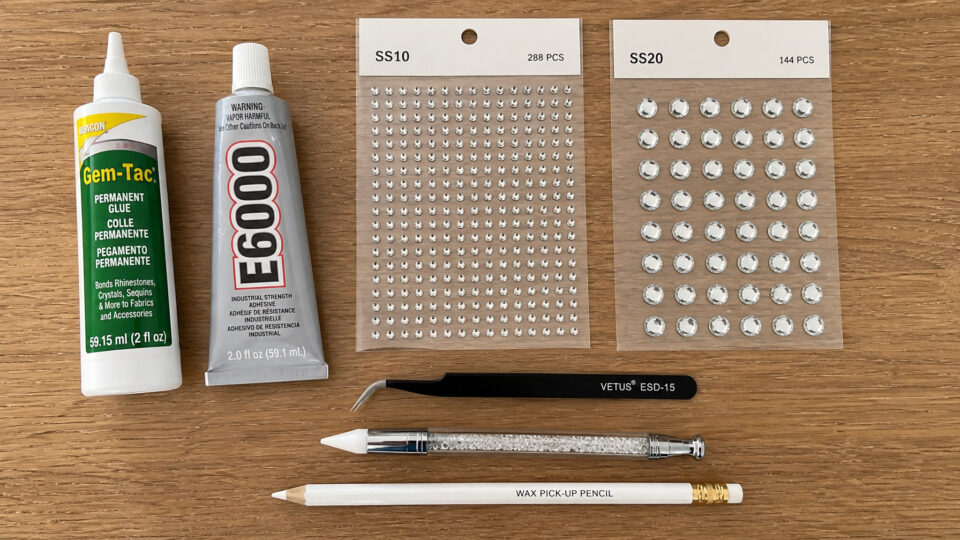 Bedazzling Ideas Pinterest: 5 Trending Projects Inspired by Chappell Roan 3 Assorted jewelry making supplies including glue, rhinestones, and tools for DIY jewelry projects.