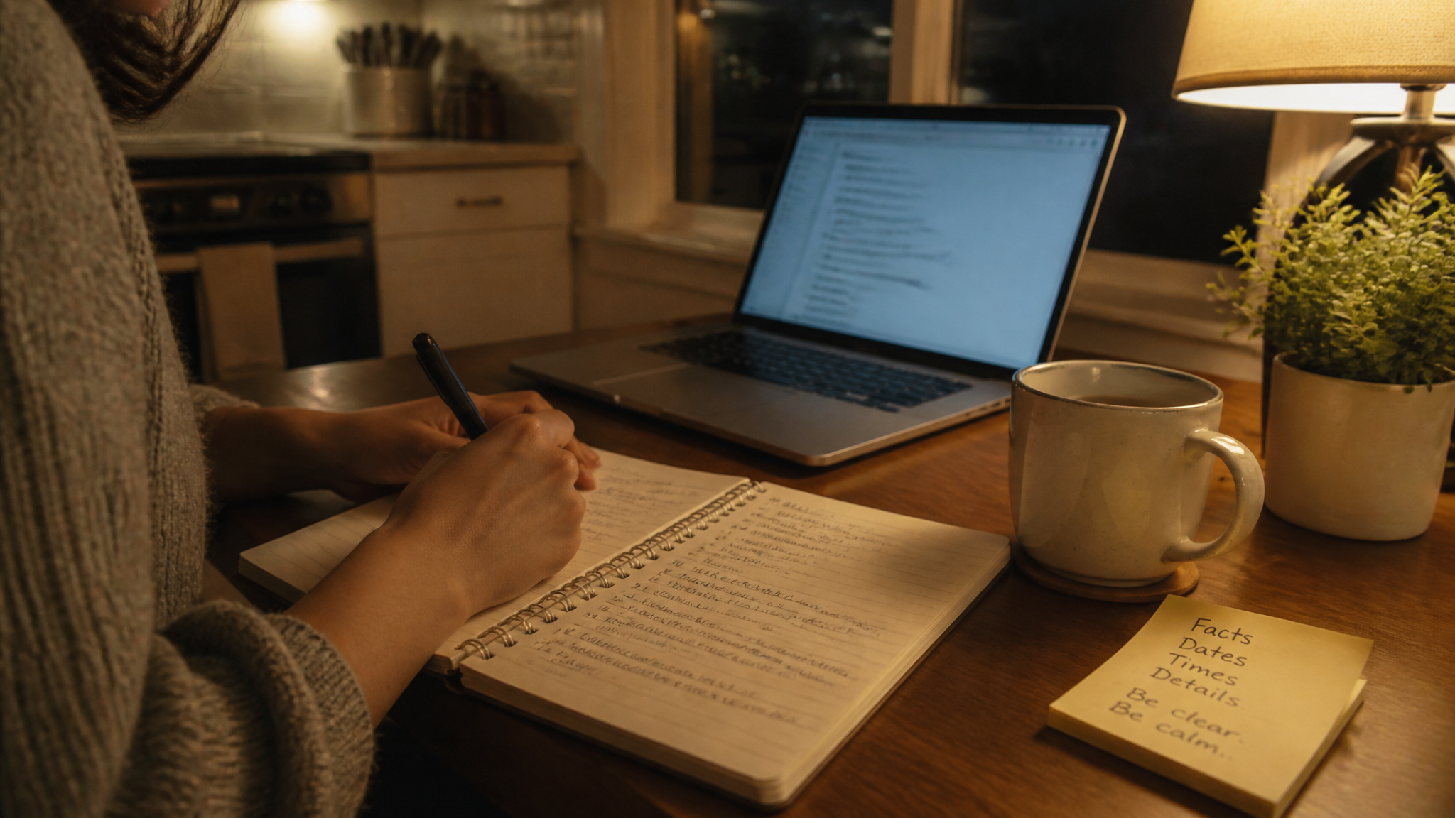 What Can a Whistleblower Report? 5 Protected Disclosures 3 Hands writing notes at night symbolizing first steps of documenting whistleblower evidence