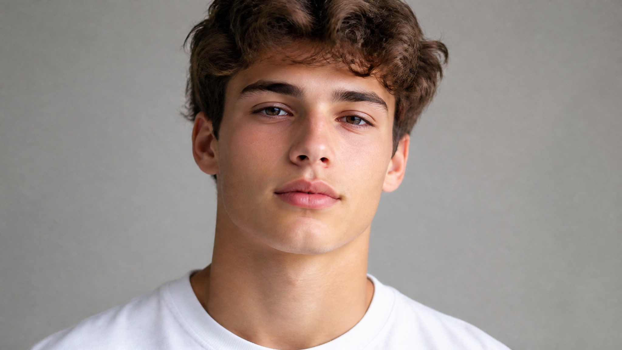 Close-up portrait of a modern teenager with smooth skin and casual clothes, illustrating youthful appearance