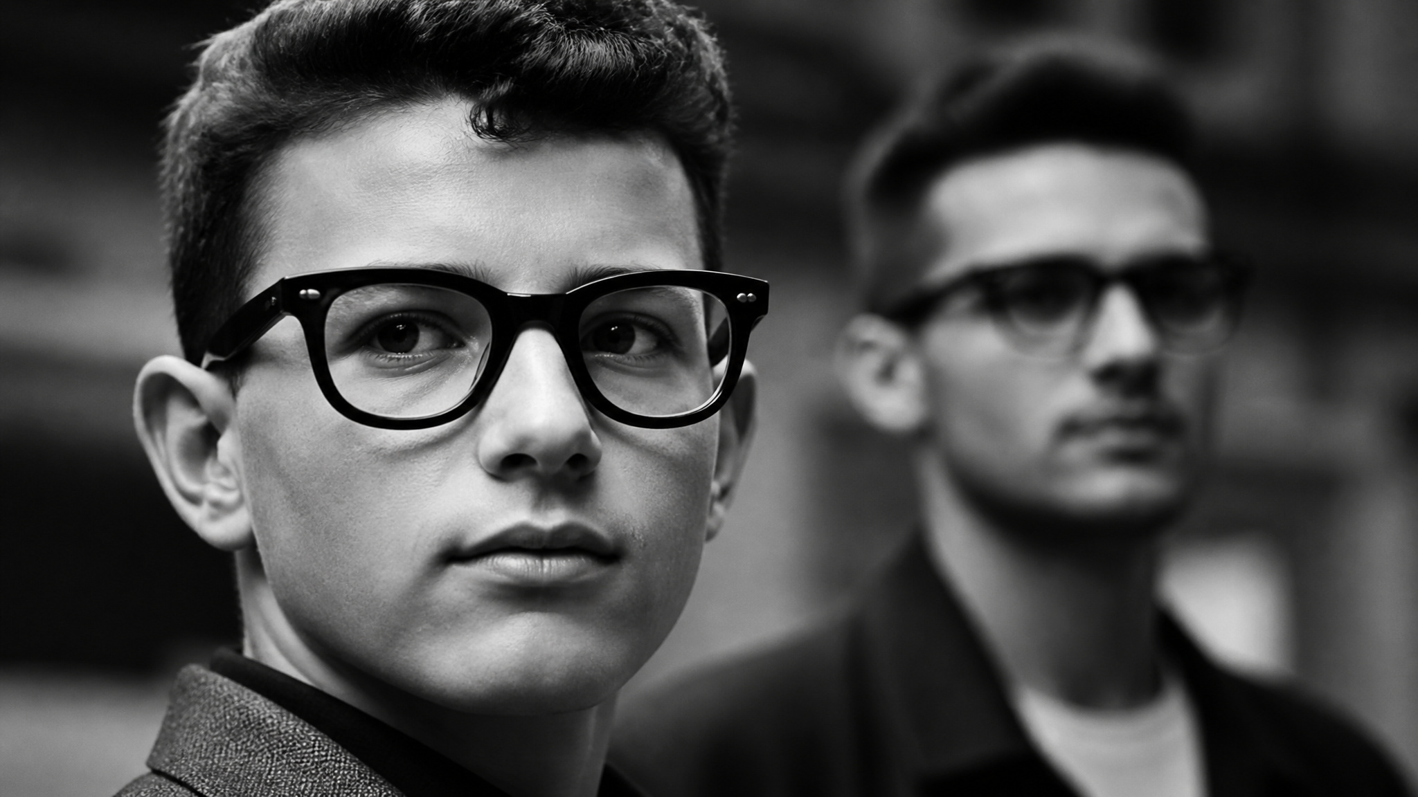 Buddy Holly glasses on a 1950s teen versus modern hipster illustrating retrospective aging