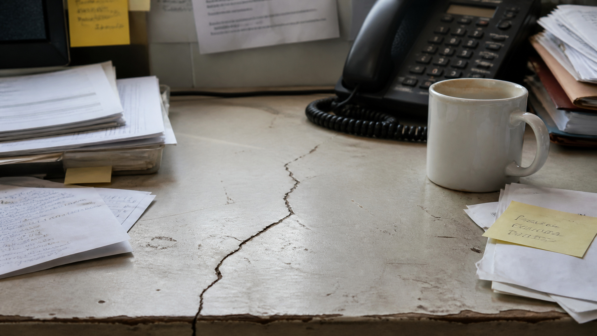 What Can a Whistleblower Report? 5 Protected Disclosures 4 Worn desk with papers and crack symbolizing the imperfect whistleblower system