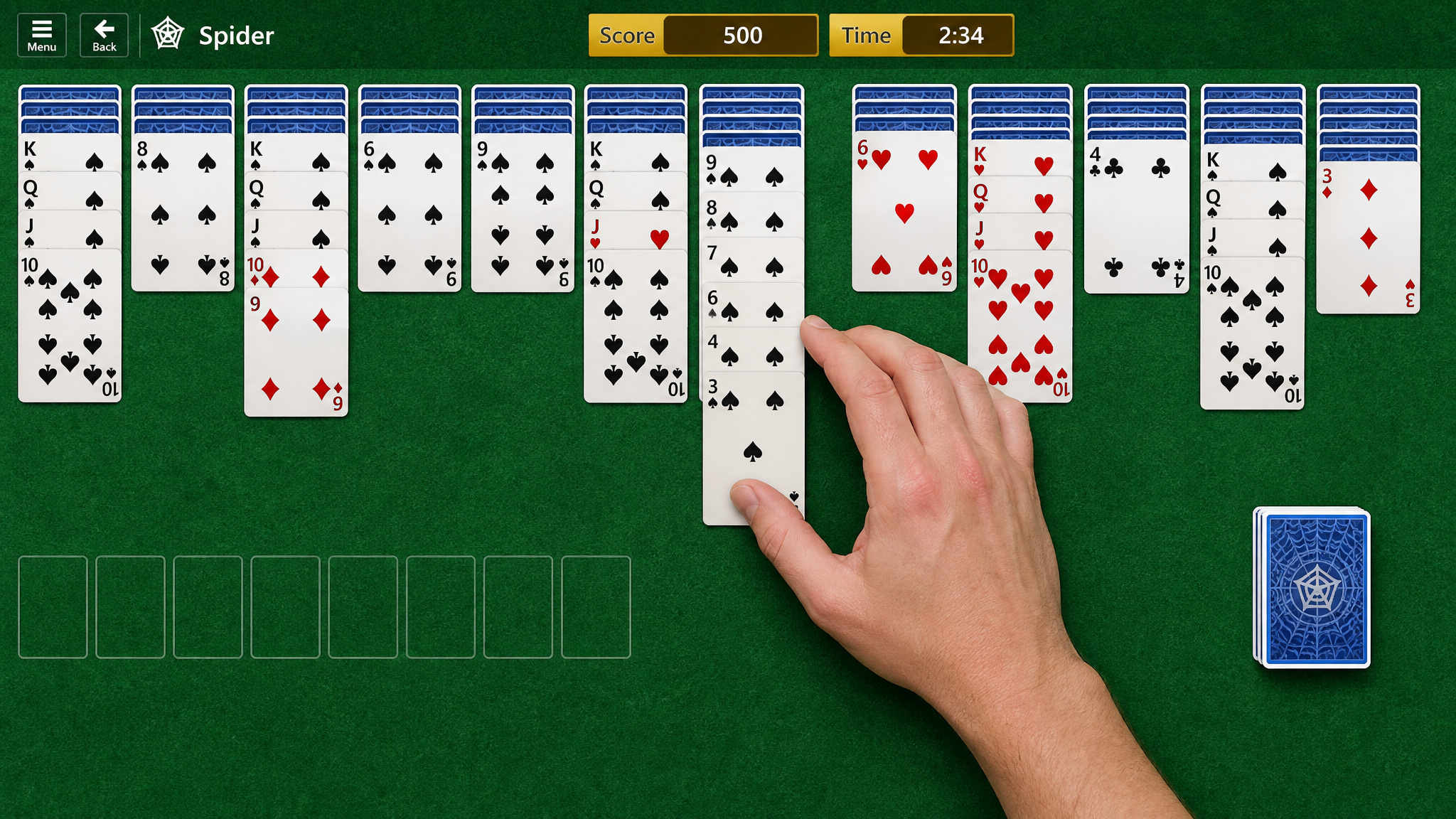 Spider Solitaire Guide: Master the 1, 2, and 4 Suit Variants with Exact Scoring and Strategy 3 Player moving a same-suit sequence in Spider Solitaire to build natural builds and win more often.
