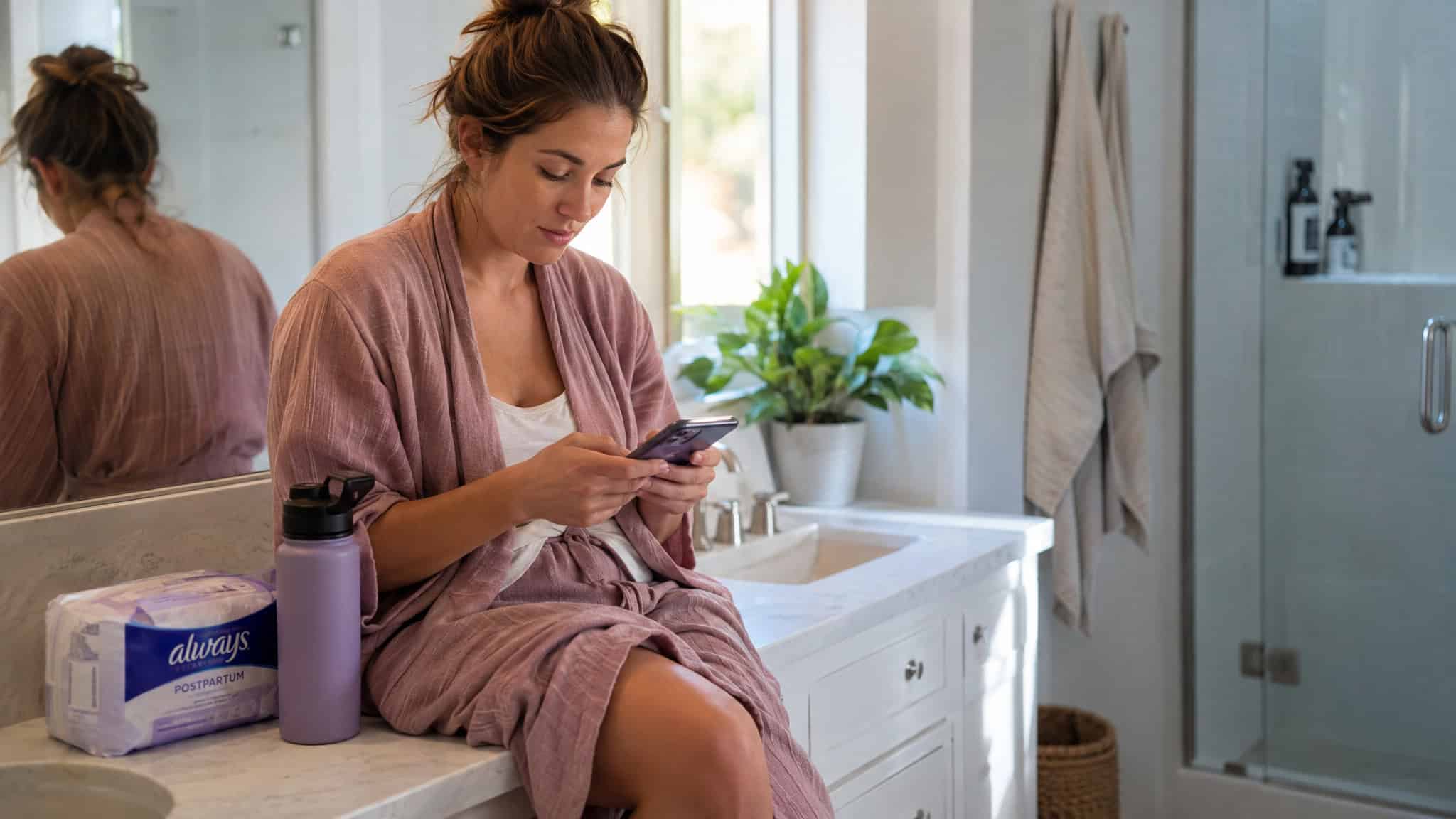 How Soon Postpartum Can You Start Using a Sauna? Why the Dinner-Plate Wound Sets the Timeline 3 Mother tracking postpartum lochia bleeding patterns at home as a self-check readiness signal
