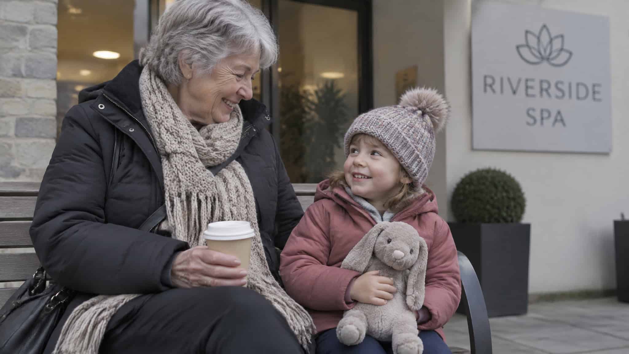 Who Should Avoid Infrared Saunas? Contraindications for New Moms 4 Grandmother and child waiting outside spa, heat precautions for kids and older adults