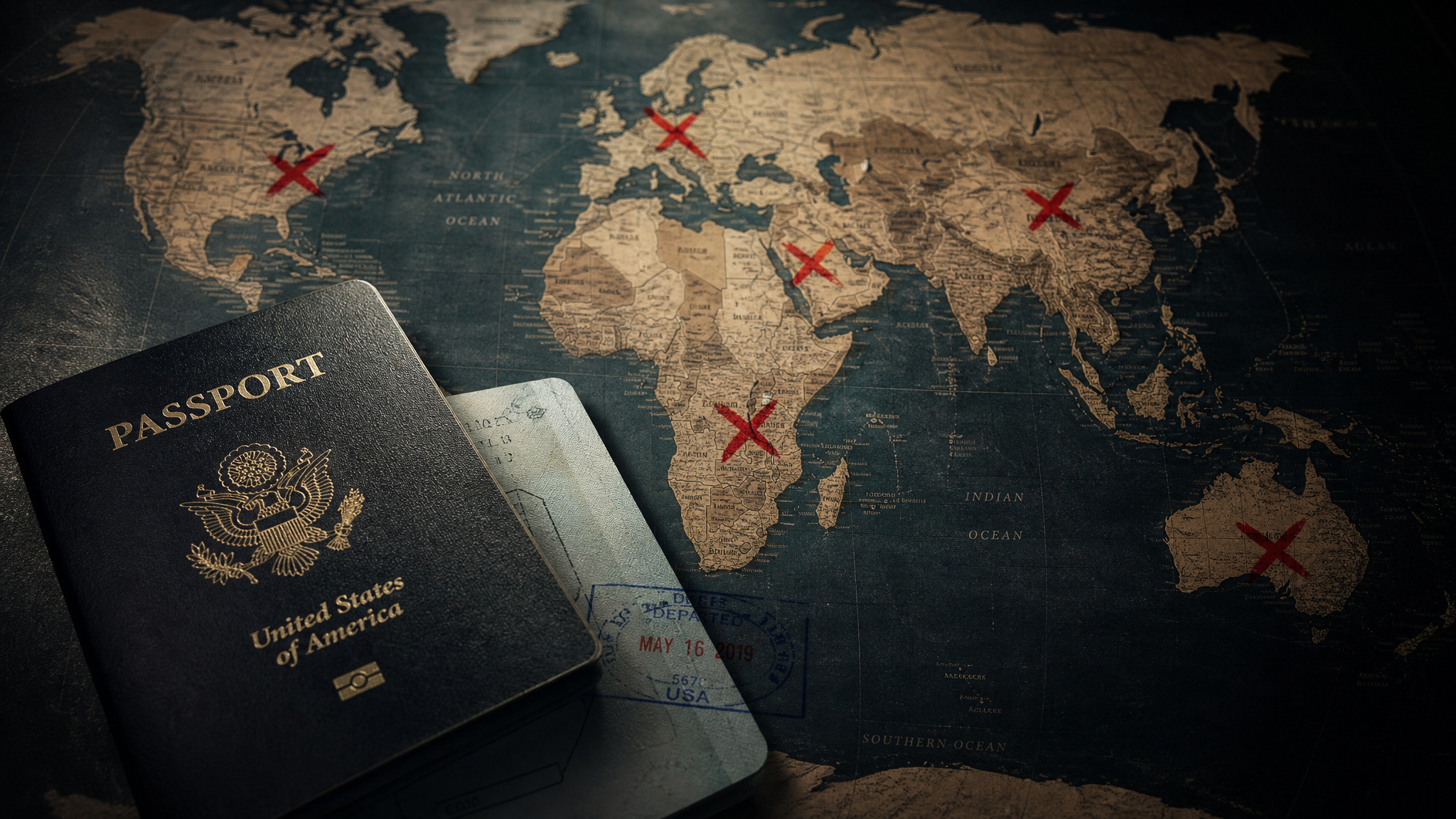 Safest Country for Surrogacy: Ukraine's Legal Edge vs. the US 3 World map with red X marks over countries where surrogacy is banned, passport in foreground.
