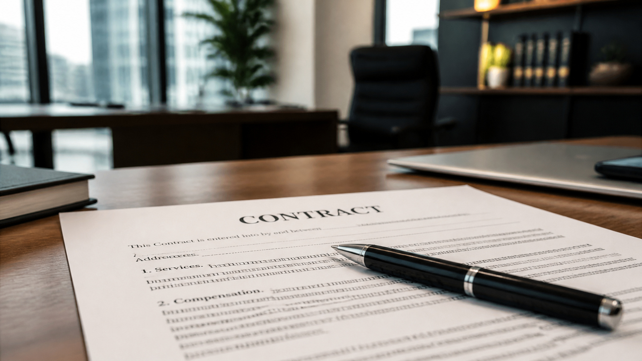 Surrogacy in Ukraine: Real Costs, Legal Risks, and What the War Means for Intended Parents 2 Close-up of a business contract with a pen on an office desk, symbolizing legal agreements and professional work environment.