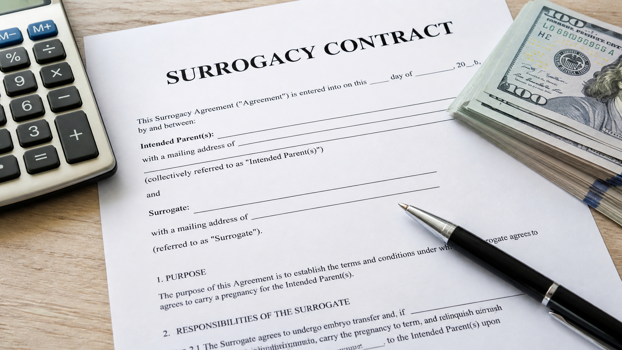 Surrogacy Ukraine Single Parent: Legal Gaps, Costs, and What to Know 2 Surrogacy contract with pen and calculator, highlighting hidden costs and fine print.