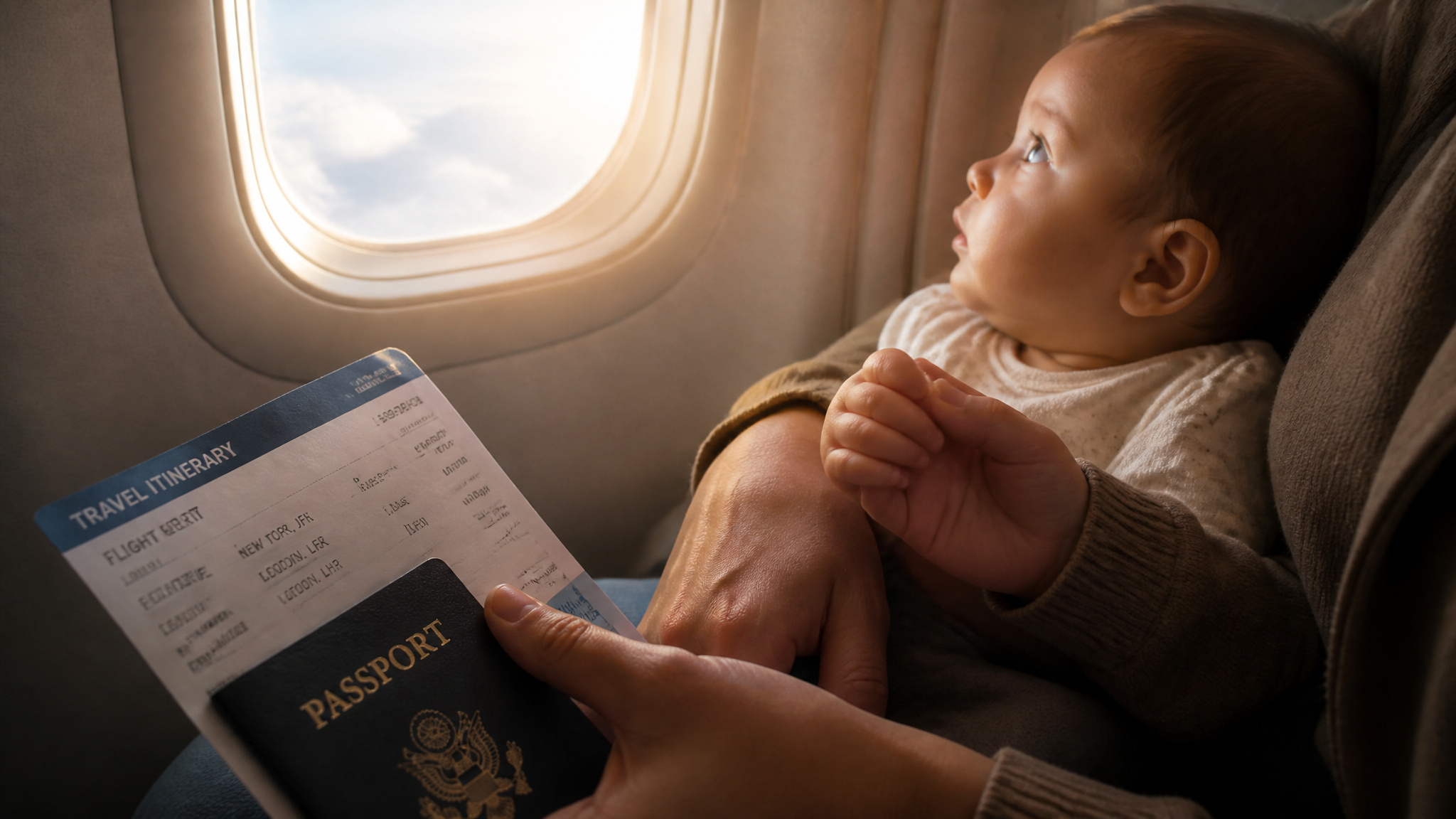 Surrogacy in Ukraine Success Stories: From 8 Failed IVF Attempts to Twins 4 Parent holding baby's hand with passport and itinerary, symbolizing the journey of bringing a baby home from Ukraine.