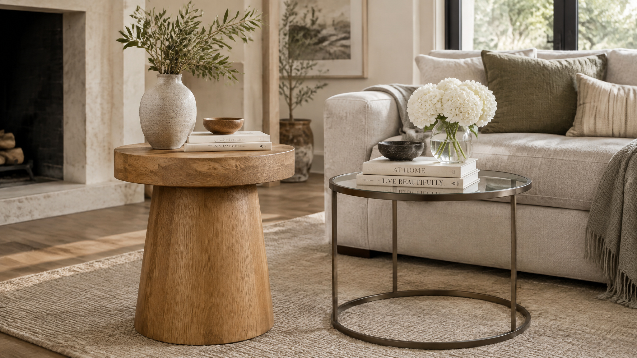Side Tables: How to Choose One That Actually Makes Your Living Room Work 3 Oak and metal side tables side by side showing complementary finish choices for a living room