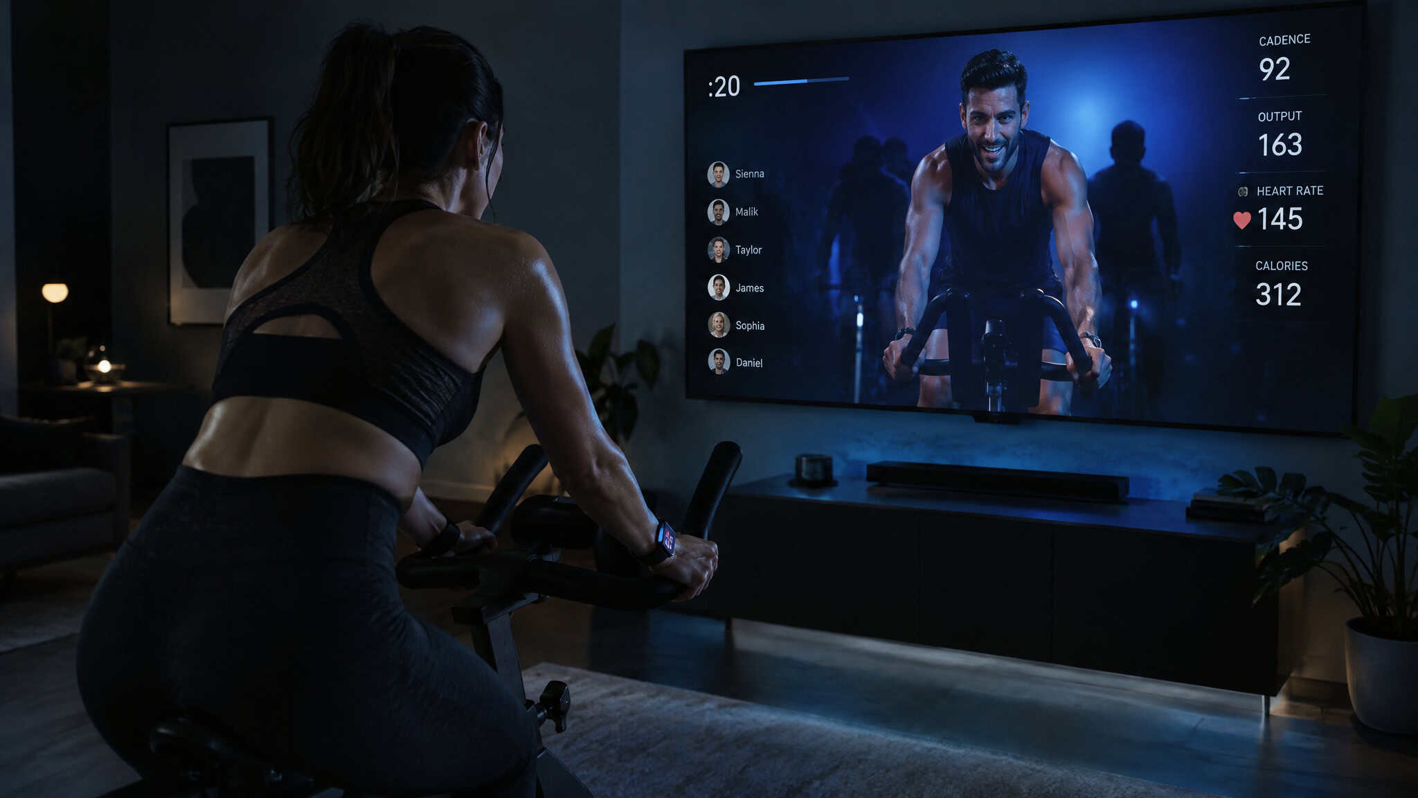 Fitness Trends Over the Years: Every Decade Recycles the Same 2 Ideas 4 Connected fitness at home with a smart screen bike class, the technology layer of modern workout trends